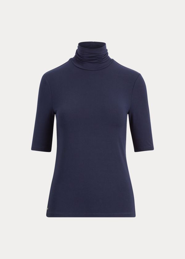 Ralph Lauren Jersey Turtleneck Top Tmavě Blankyt | 0FPF8QMb