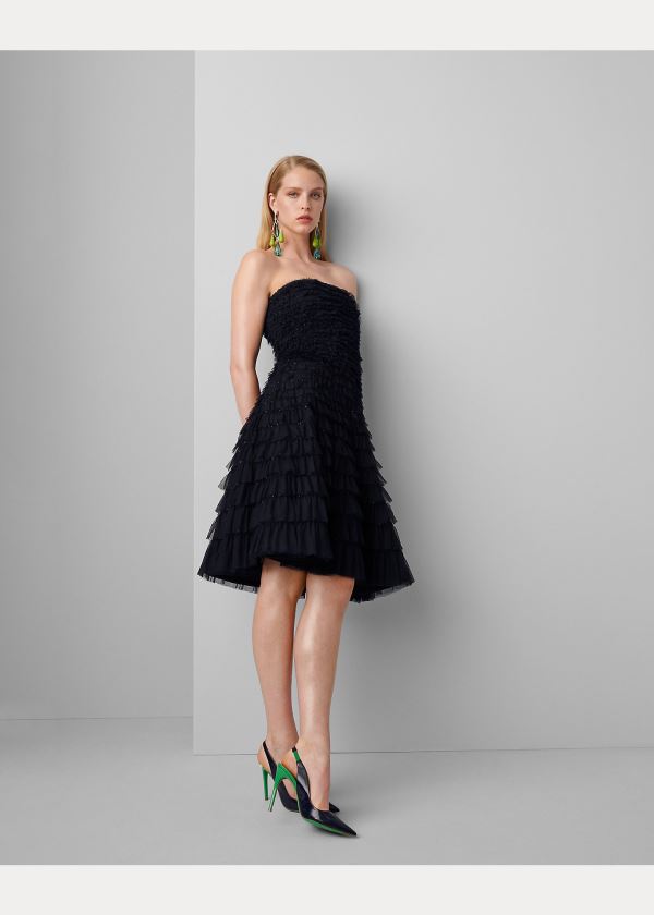Ralph Lauren Jordynn Sequined Tulle Šaty Tmavě Tmavě Blankyt | D0sltcwv