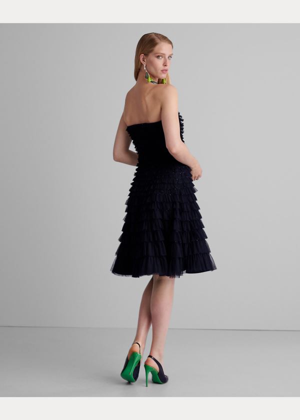 Ralph Lauren Jordynn Sequined Tulle Šaty Tmavě Tmavě Blankyt | D0sltcwv