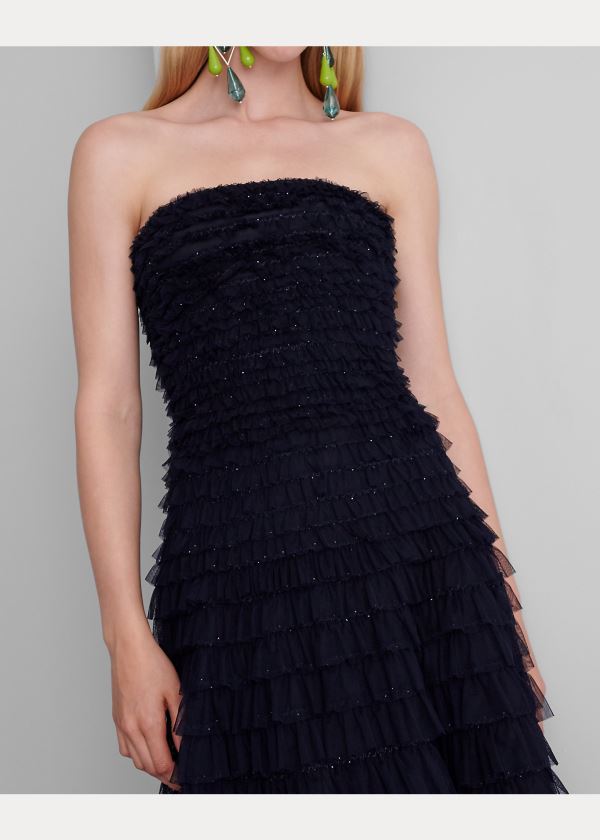 Ralph Lauren Jordynn Sequined Tulle Šaty Tmavě Tmavě Blankyt | D0sltcwv