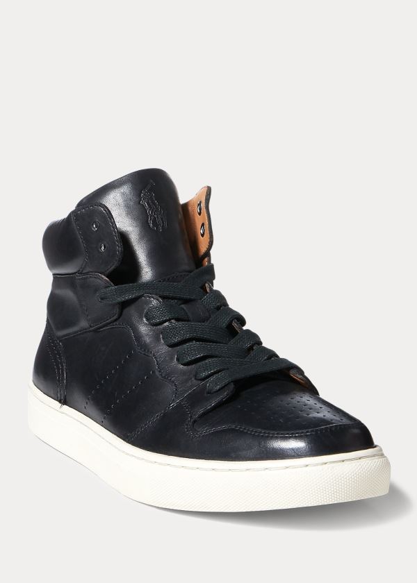Ralph Lauren Jory Calfskin High-Top Sneakers Černé | VDItJrEd