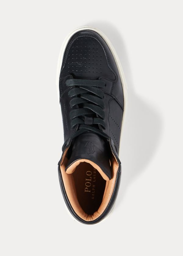 Ralph Lauren Jory Calfskin High-Top Sneakers Černé | VDItJrEd