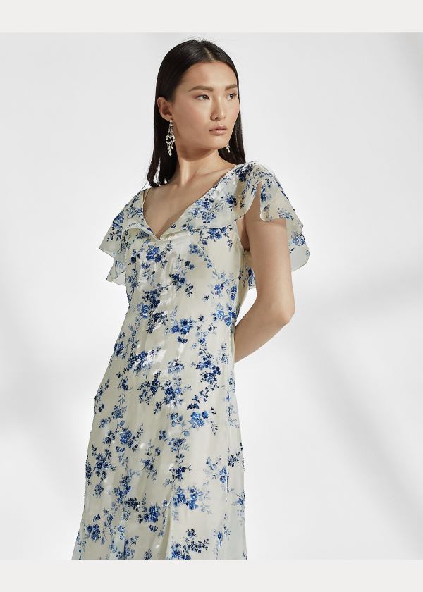 Ralph Lauren Kegan Floral Evening Šaty Blankyt Bílé | MK7slhuR