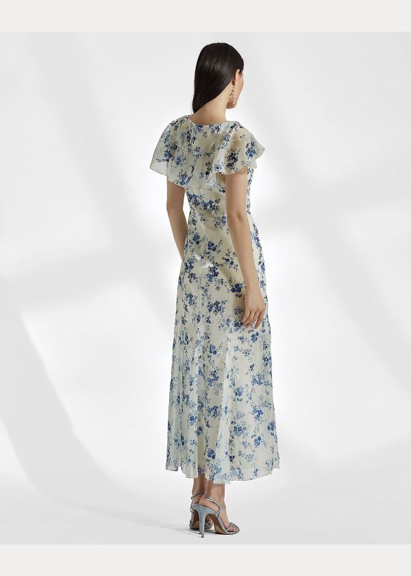 Ralph Lauren Kegan Floral Evening Šaty Blankyt Bílé | MK7slhuR