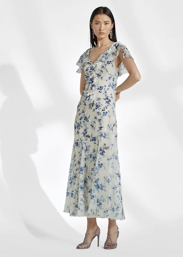 Ralph Lauren Kegan Floral Evening Šaty Blankyt Bílé | MK7slhuR