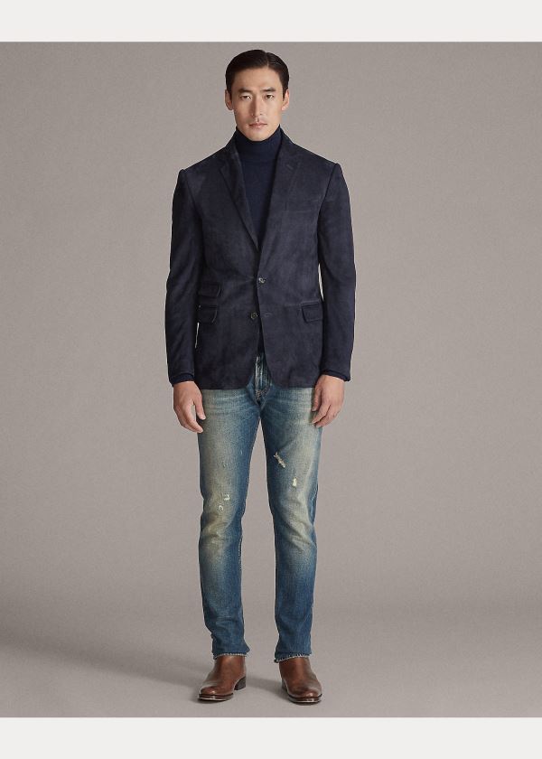 Ralph Lauren Kent Semišové Sportovní Coat Tmavě Blankyt | EZNtuoVv