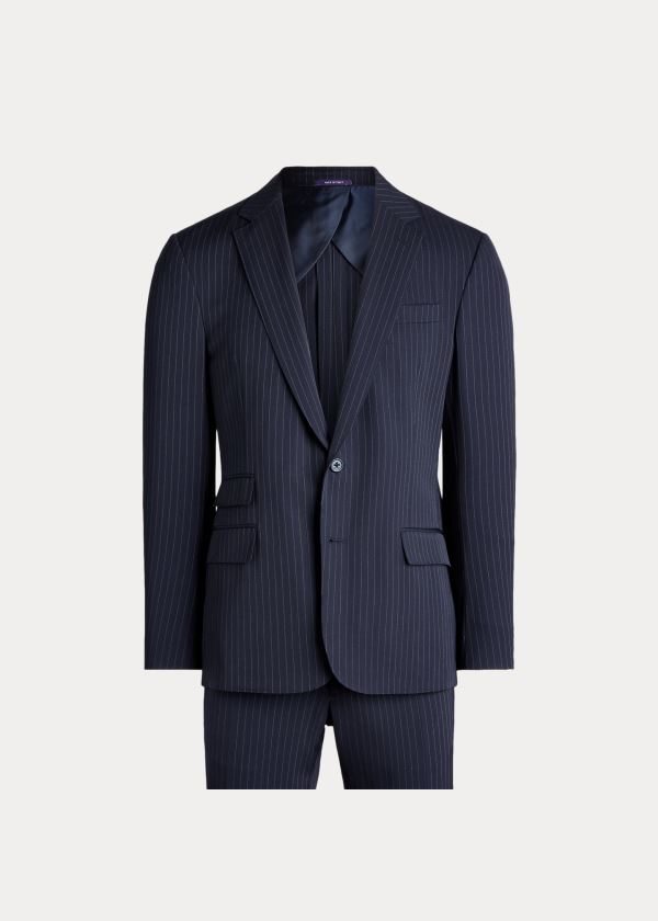 Ralph Lauren Kent Striped Gabardine Suit Tmavě Blankyt Bílé | H6KakIr6