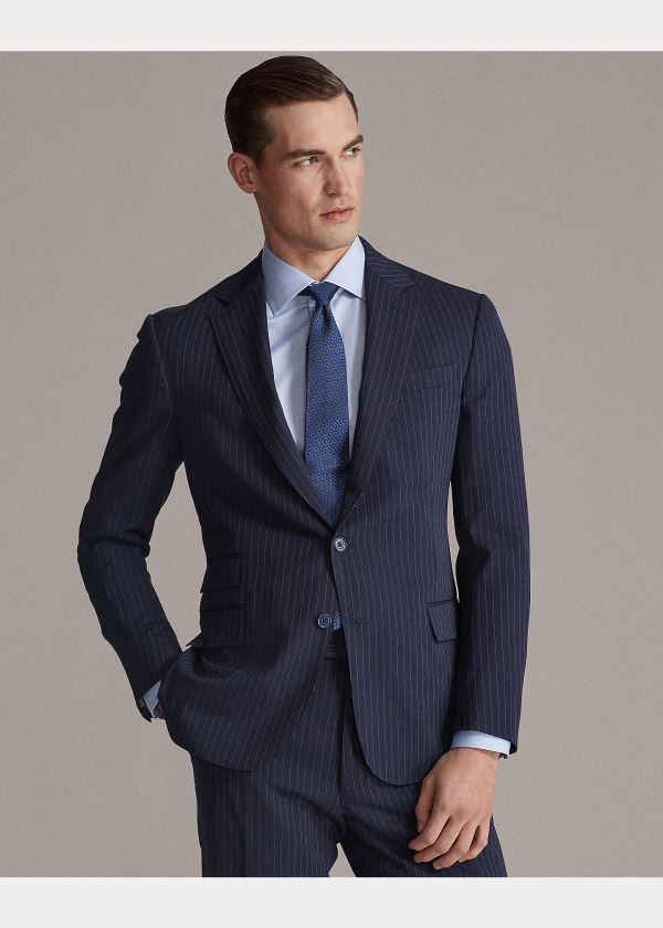 Ralph Lauren Kent Striped Gabardine Suit Tmavě Blankyt Bílé | H6KakIr6
