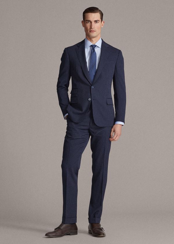 Ralph Lauren Kent Striped Gabardine Suit Tmavě Blankyt Bílé | H6KakIr6