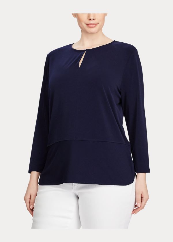 Ralph Lauren Keyhole Stretch Jersey Top Tmavě Blankyt | 20nAs84d
