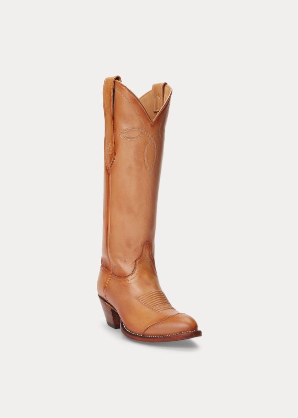 Ralph Lauren Kiera Læder Cowboy Boot Hnědé | crqIACWC