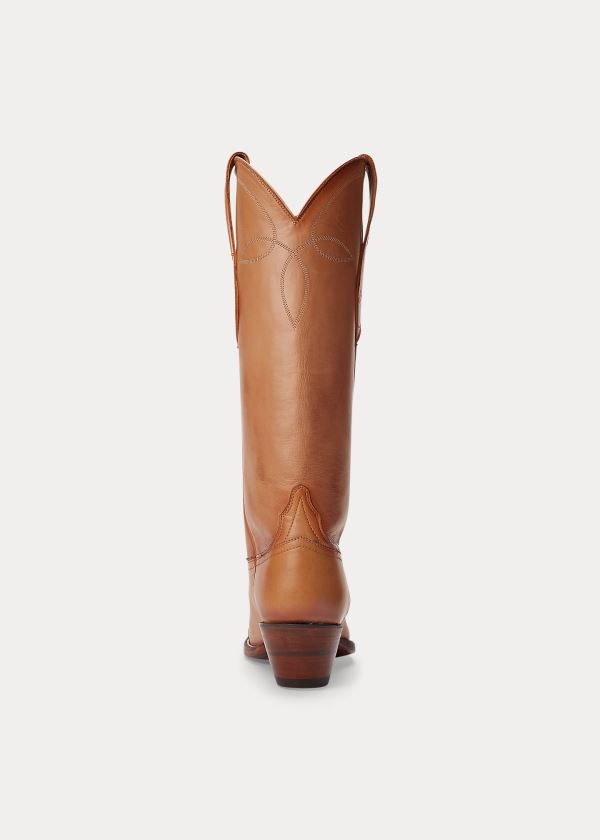 Ralph Lauren Kiera Læder Cowboy Boot Hnědé | crqIACWC