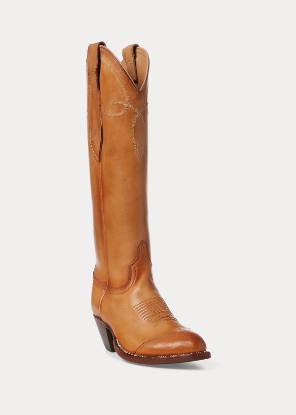 Ralph Lauren Kiera Læder Cowboy Boot Hnědé | xnJ1UvkF