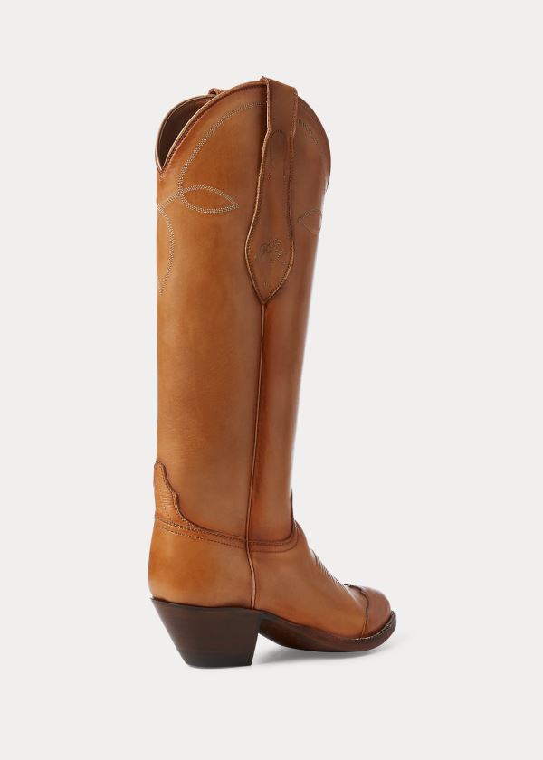Ralph Lauren Kiera Læder Cowboy Boot Hnědé | xnJ1UvkF