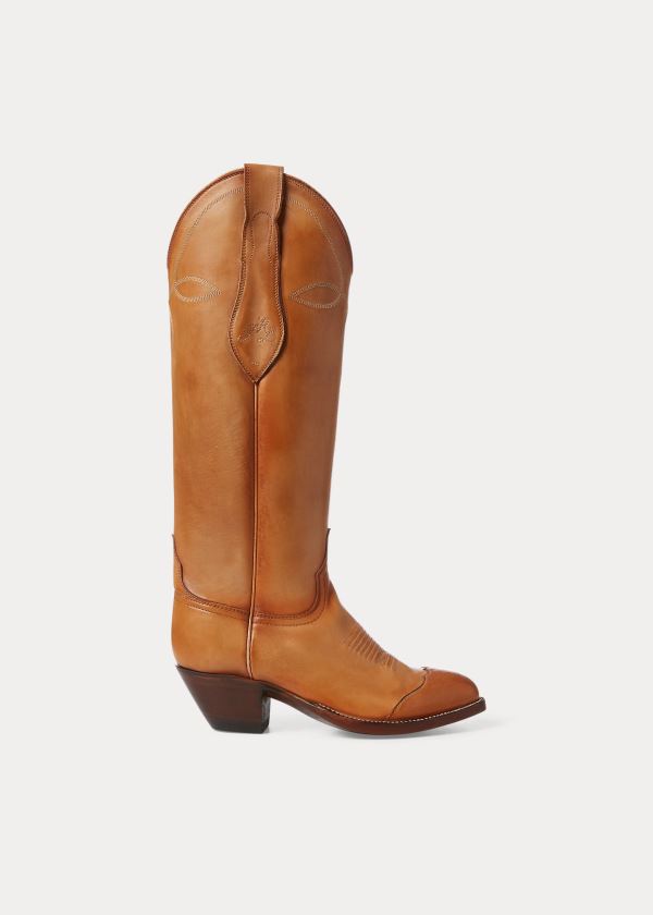 Ralph Lauren Kiera Læder Cowboy Boot Hnědé | xnJ1UvkF