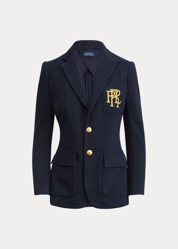 Ralph Lauren Knit Bavlněné Blazer Tmavě Blankyt | eS9UTNbg