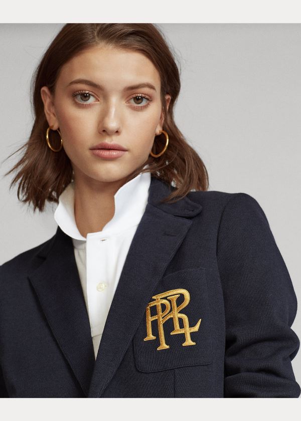 Ralph Lauren Knit Bavlněné Blazer Tmavě Blankyt | eS9UTNbg
