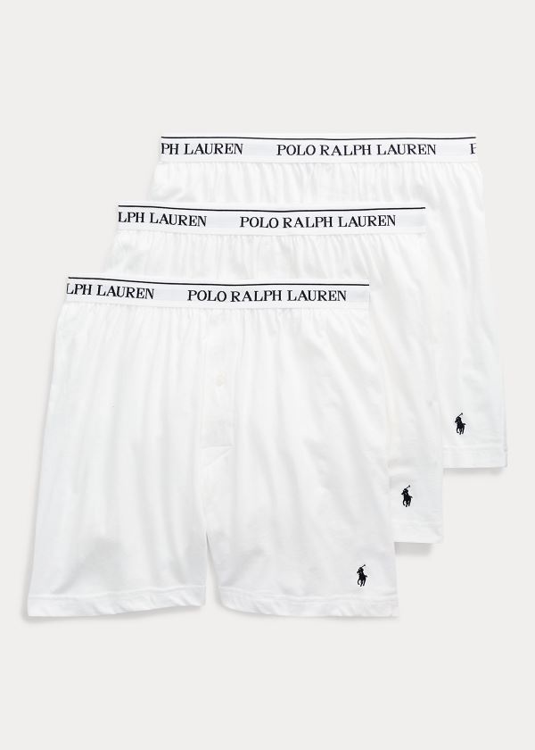 Ralph Lauren Knit Boxerské 3-Pack Bílé | EyKgoVne