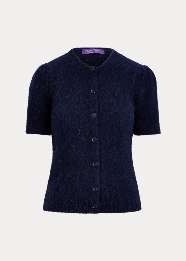 Ralph Lauren Knit Krátké-Sleeve Cardigan Tmavě Blankyt | D9wqwyK3