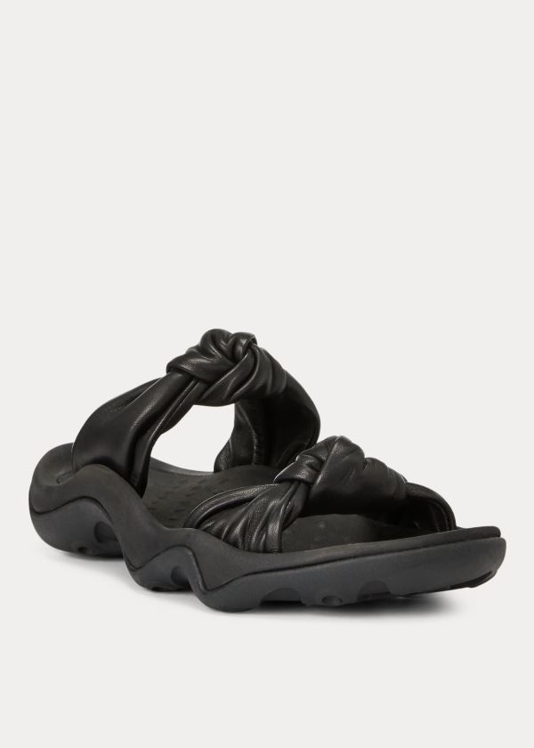 Ralph Lauren Knotted-Páskové Læder Sandal Černé | XfzjBTDQ