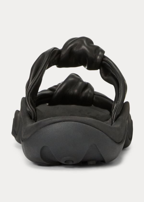 Ralph Lauren Knotted-Páskové Læder Sandal Černé | XfzjBTDQ
