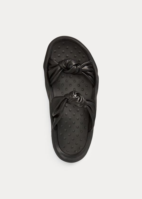 Ralph Lauren Knotted-Páskové Læder Sandal Černé | XfzjBTDQ
