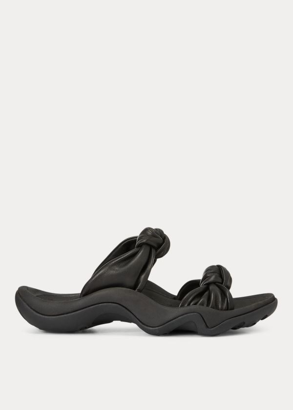 Ralph Lauren Knotted-Páskové Læder Sandal Černé | XfzjBTDQ