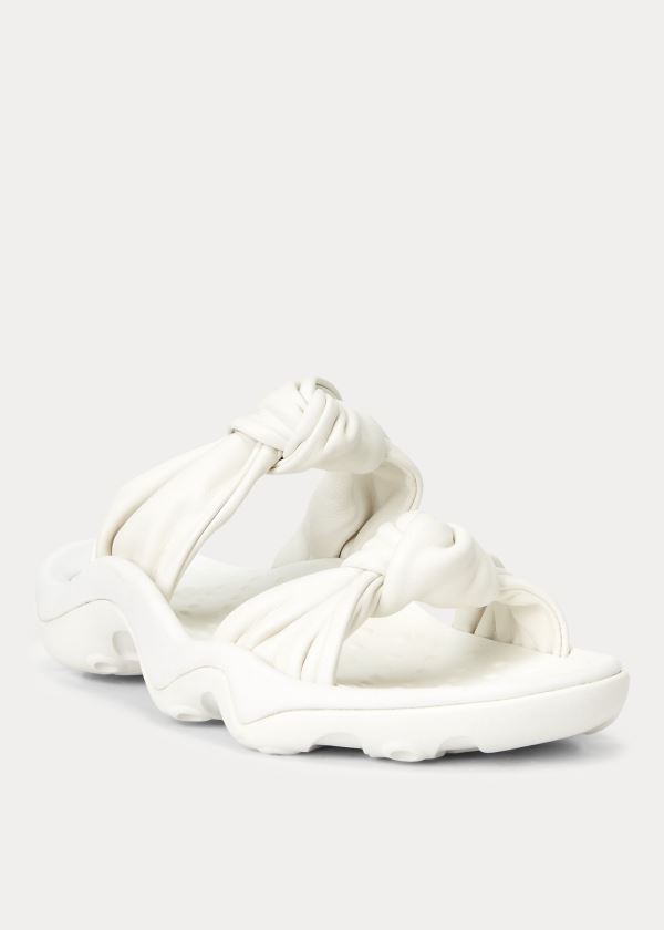 Ralph Lauren Knotted-Páskové Læder Sandal Bílé | j54rm9aj