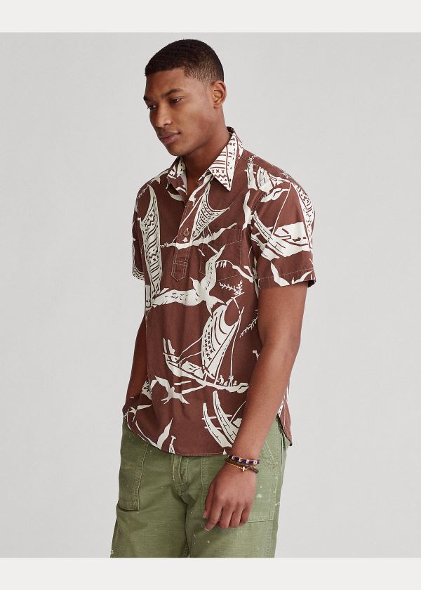 Ralph Lauren Kon-Tiki Poplin Popover Shirt Hnědožlutý Bílé | oqzqA2K9