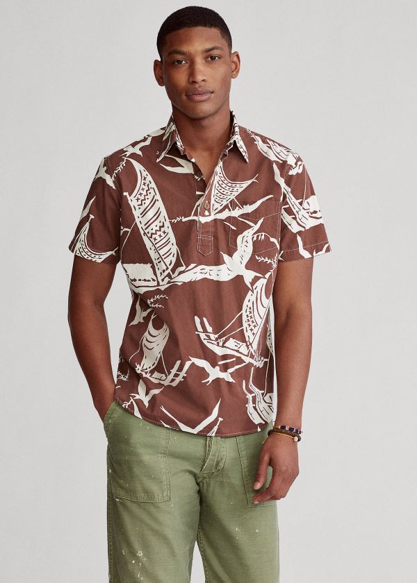 Ralph Lauren Kon-Tiki Poplin Popover Shirt Hnědožlutý Bílé | oqzqA2K9