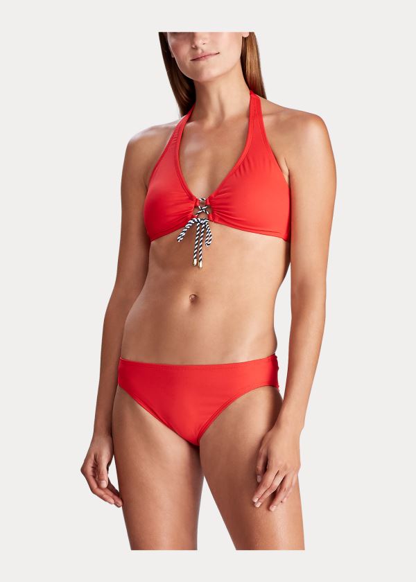 Ralph Lauren Krajkové-Front Halter Bikiny Top Červené | hzS2FC61