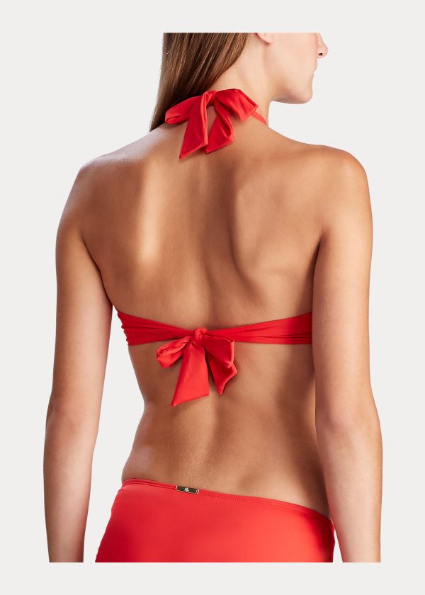 Ralph Lauren Krajkové-Front Halter Bikiny Top Červené | hzS2FC61