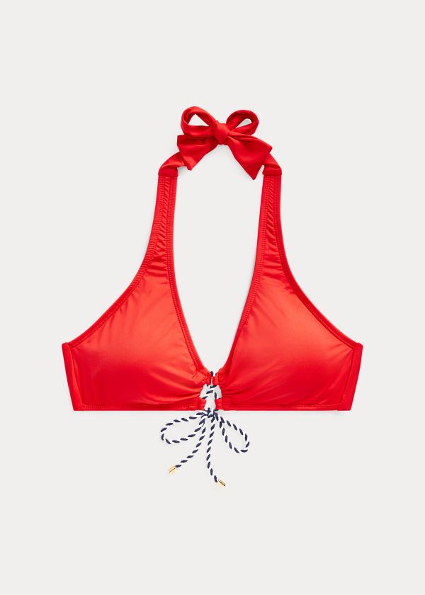 Ralph Lauren Krajkové-Front Halter Bikiny Top Červené | hzS2FC61