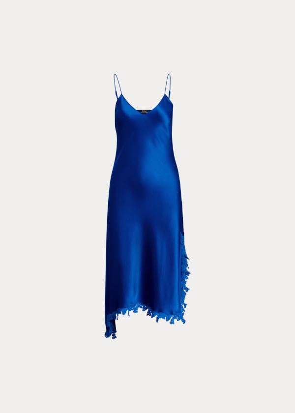 Ralph Lauren Krajkové-Trim Satin Slip Šaty Blankyt | foAbOMIz