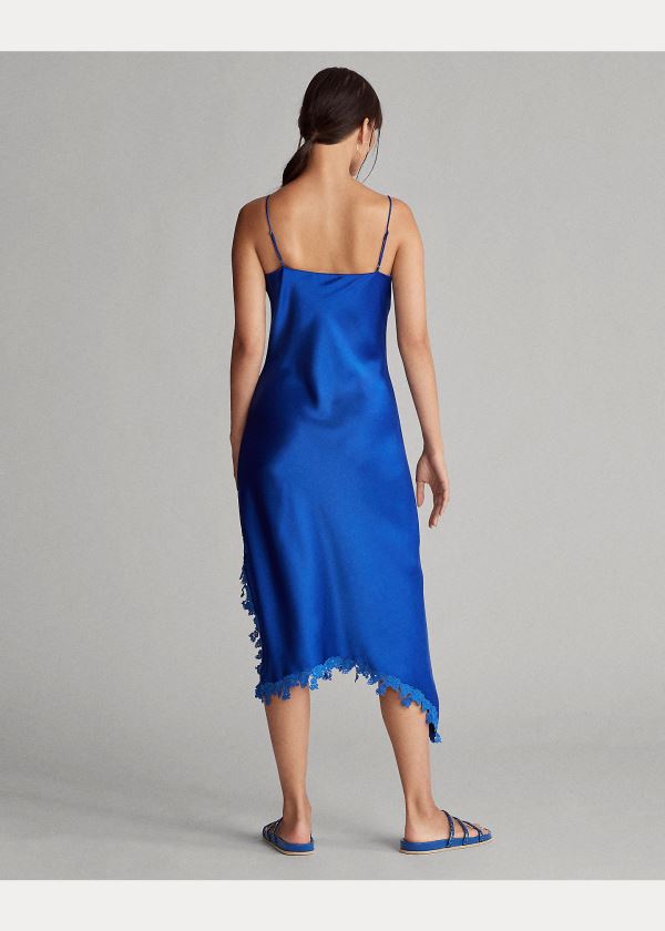 Ralph Lauren Krajkové-Trim Satin Slip Šaty Blankyt | foAbOMIz