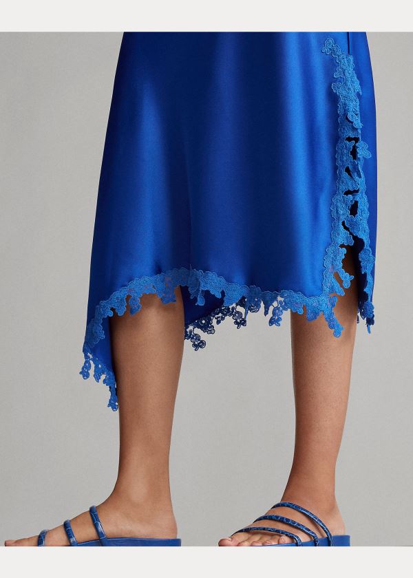 Ralph Lauren Krajkové-Trim Satin Slip Šaty Blankyt | foAbOMIz