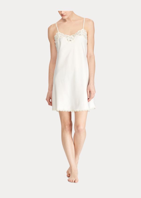 Ralph Lauren Krajkové-Trimmed Chemise Krém | t4EOyxHp