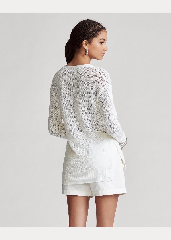 Ralph Lauren Krajkové-Up Linen Knit Top Bílé | 3Q7C3jvR