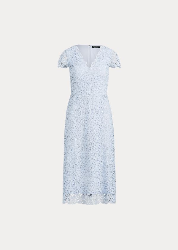 Ralph Lauren Krajkové V-Neck Šaty Blankyt | ATWVYvZp