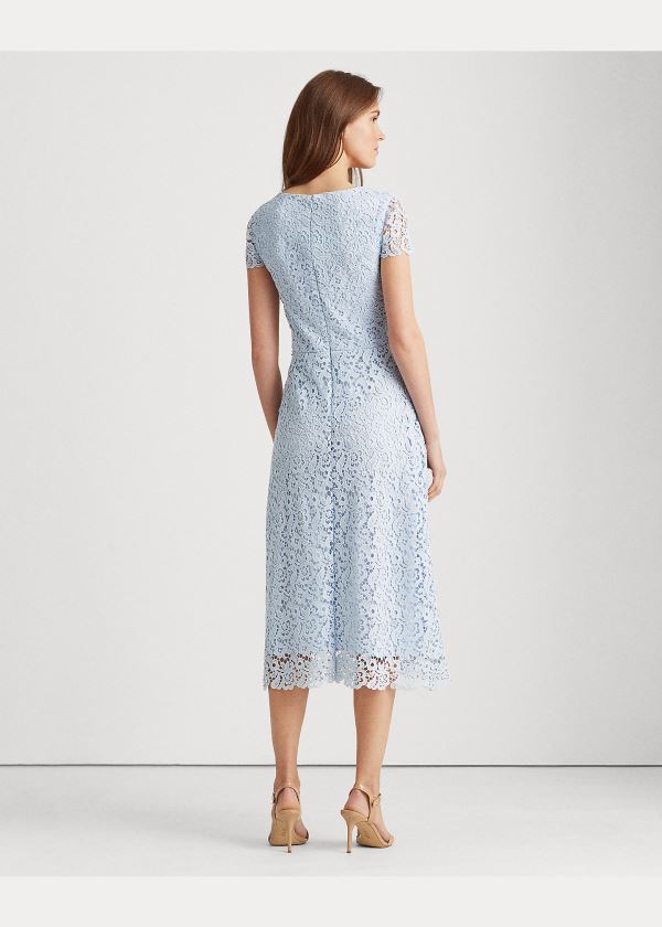 Ralph Lauren Krajkové V-Neck Šaty Blankyt | ATWVYvZp