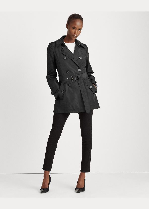 Ralph Lauren Krátké Taffeta Trench Coat Černé | 14voy9n8