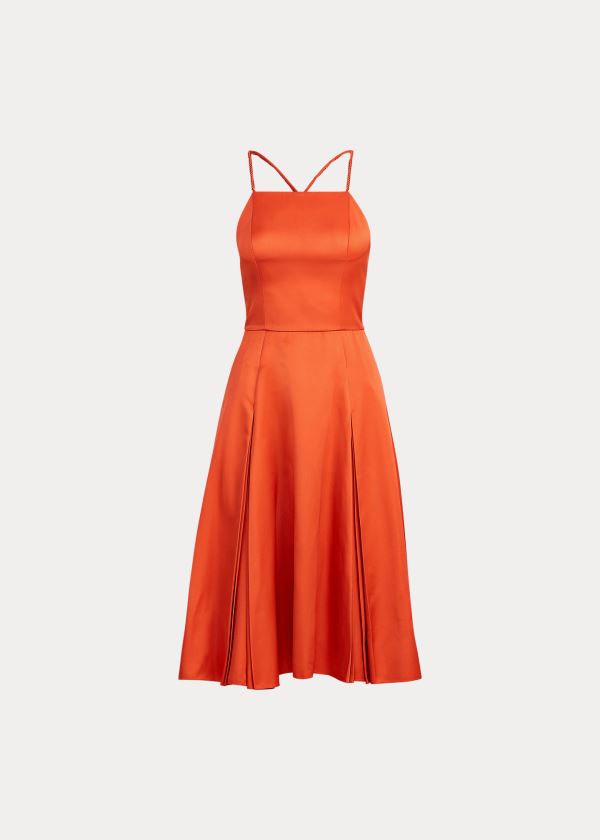 Ralph Lauren Kyrah Silk Satin Šaty Oranžové | Olaq3mN1