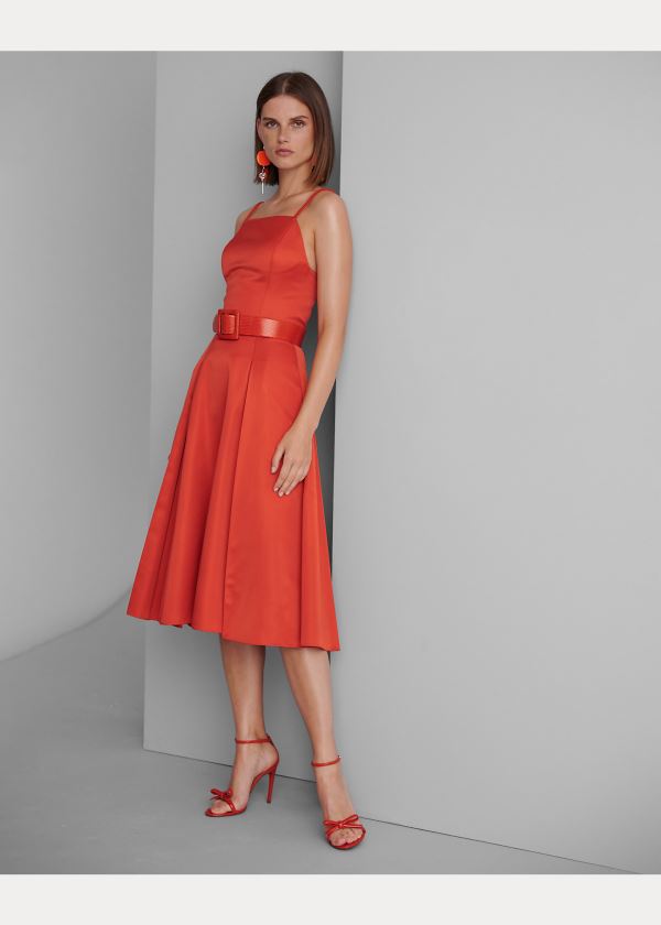 Ralph Lauren Kyrah Silk Satin Šaty Oranžové | Olaq3mN1