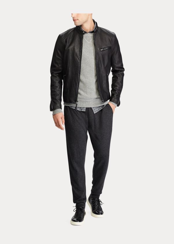 Ralph Lauren Lambskin Café Racer Jacket Černé | 9wJpJI0D