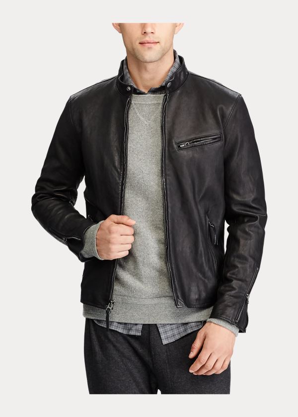 Ralph Lauren Lambskin Café Racer Jacket Černé | 9wJpJI0D