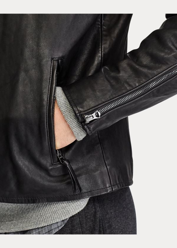Ralph Lauren Lambskin Café Racer Jacket Černé | 9wJpJI0D