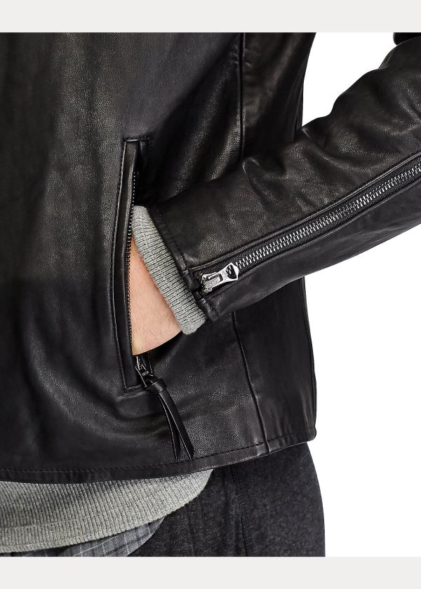 Ralph Lauren Lambskin Café Racer Jacket Černé | 9wJpJI0D