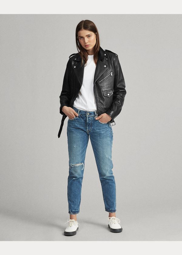 Ralph Lauren Lambskin Moto Jacket Černé | 3ZK9KRpK