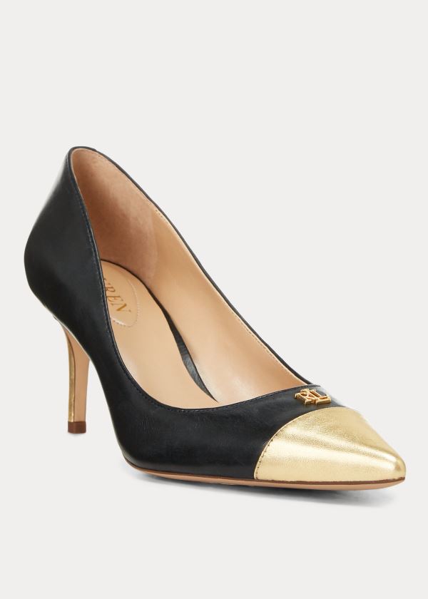 Ralph Lauren Lanette Læder Špicí-Cap Pump Černé Zlaté | X6Vq146e