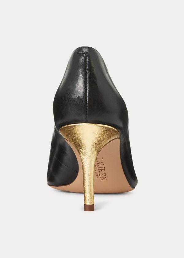 Ralph Lauren Lanette Læder Špicí-Cap Pump Černé Zlaté | X6Vq146e
